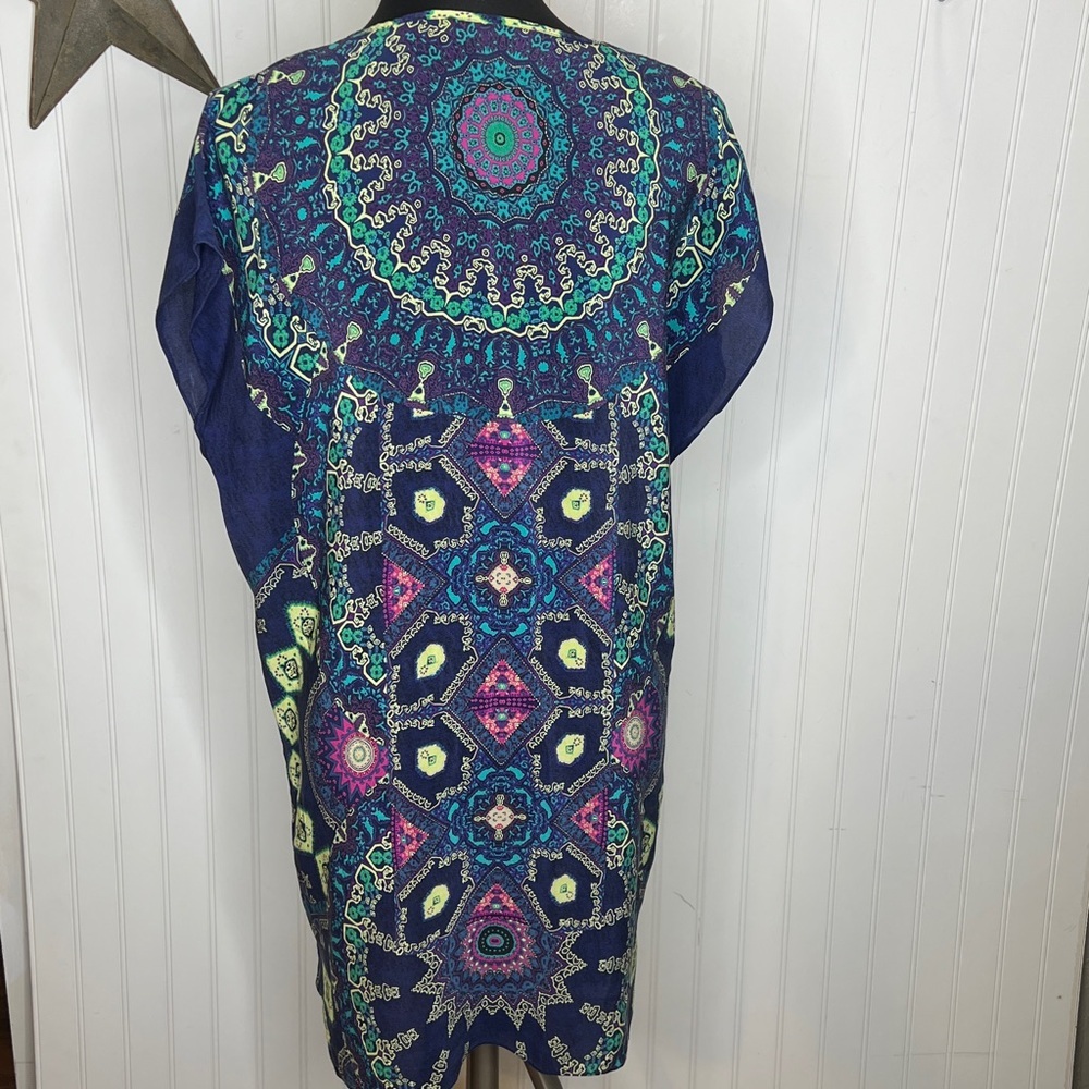 Maeve Silk Vibrant Blue and Green Midi Dress Size Medium Petite - Picture 5 of 9
